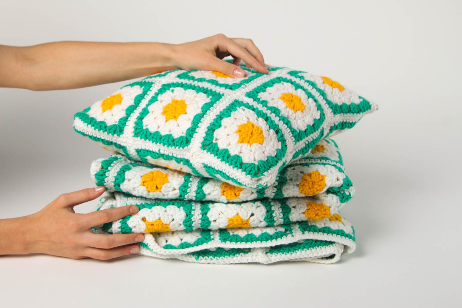 Handmade pillow designer plaid decorative set knitted pillowcase warm blanket photo 2