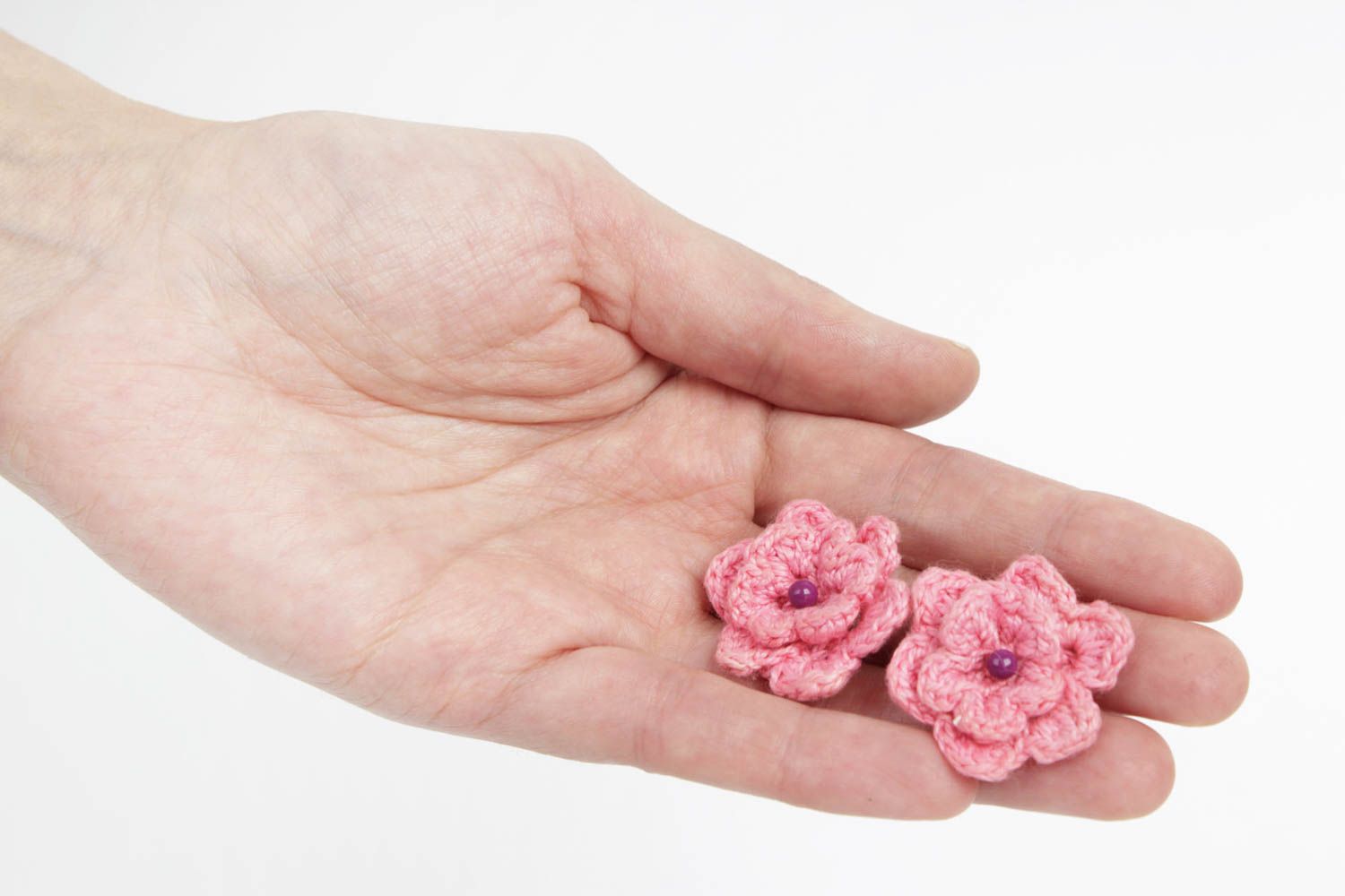 Handmade designer earrings pink crocheted earrings unusual stylish jewelry photo 2