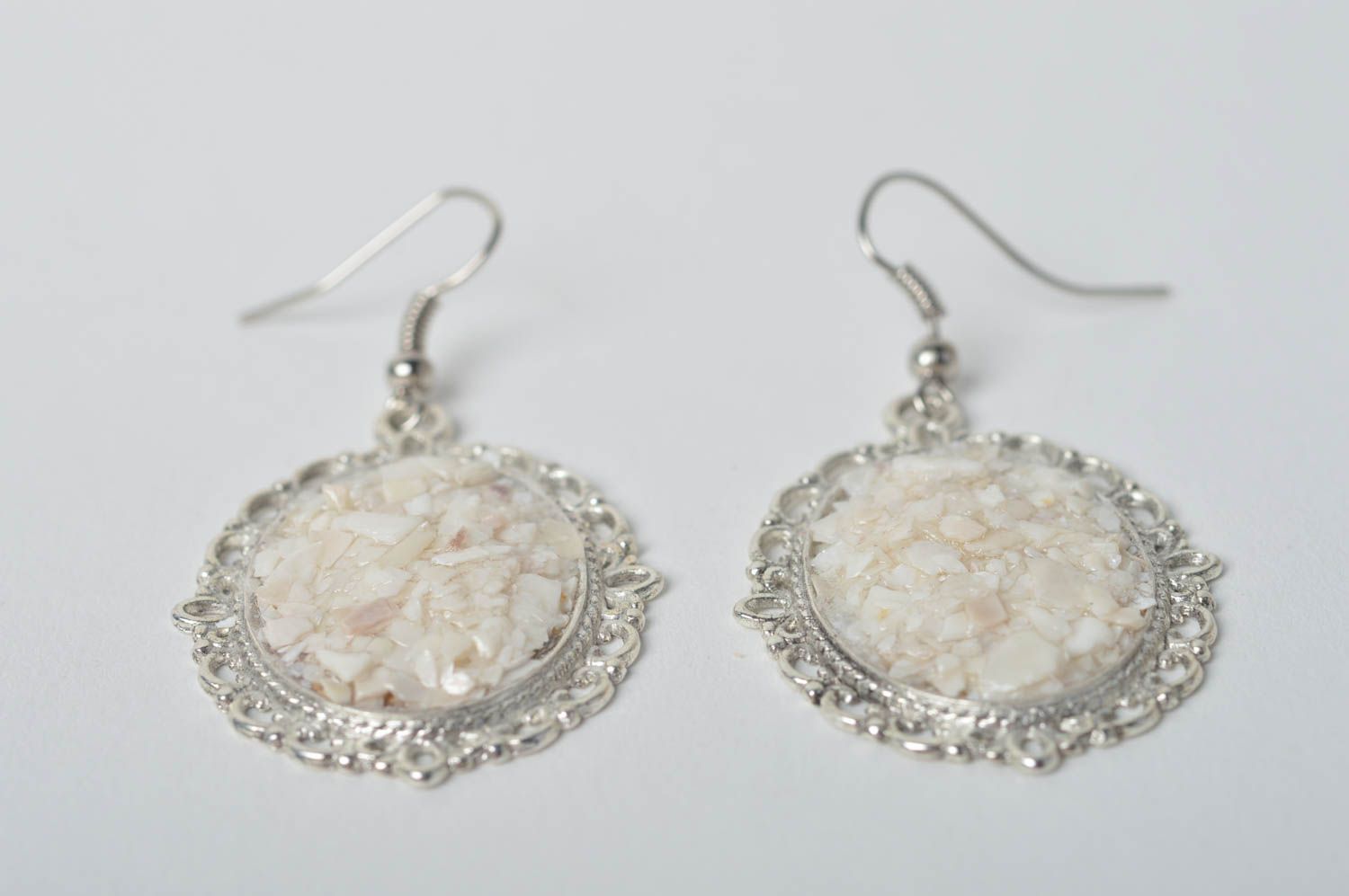 Stylish handmade metal earrings nacre stone earrings fashion accessories photo 5