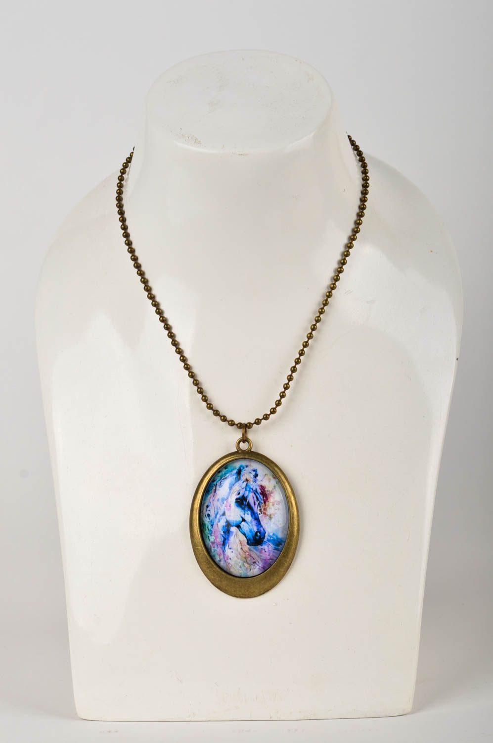 Handmade vintage pendant metal jewelry with print delicate pendant for women photo 2