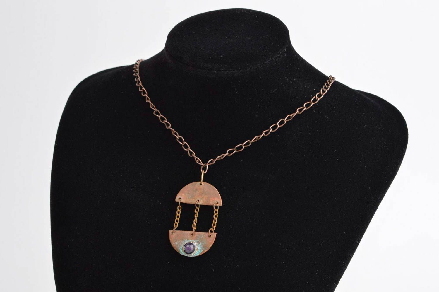 Handmade pendant designer jewelry unusual neck accessory copper pendant photo 1