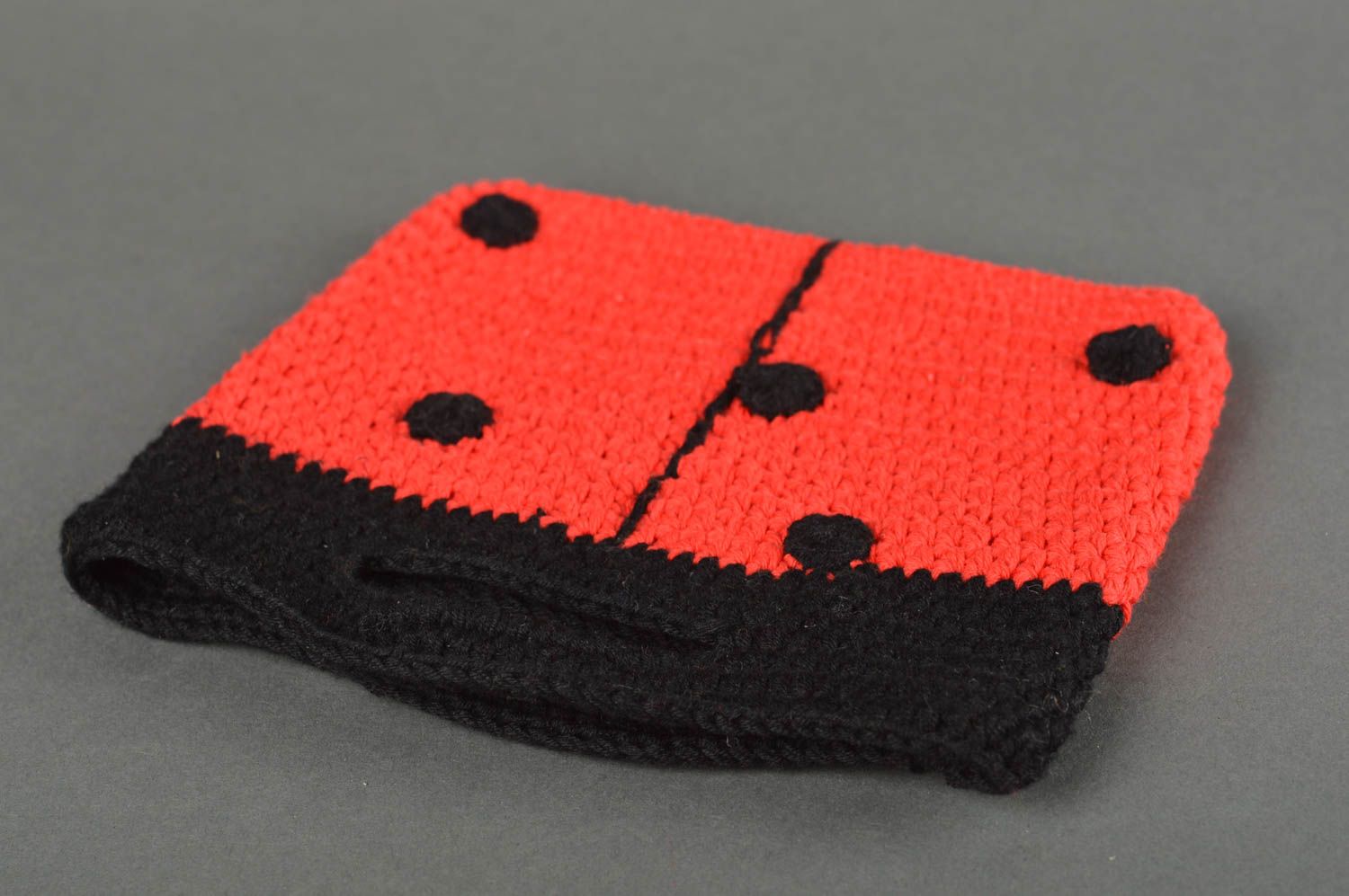 Handmade Kinder Tasche Stoff Tragetasche Kinder Accessoire gehäkelt schwarz rot foto 2