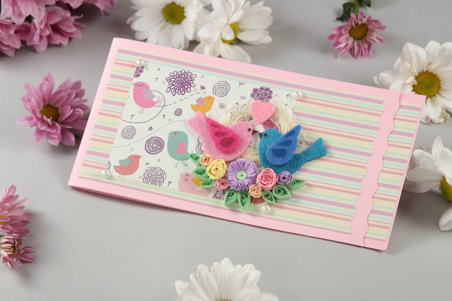 Handmade Grußkarten Papier Scrapbook Karten schöne Grußkarten rosa fraulich nett foto 1