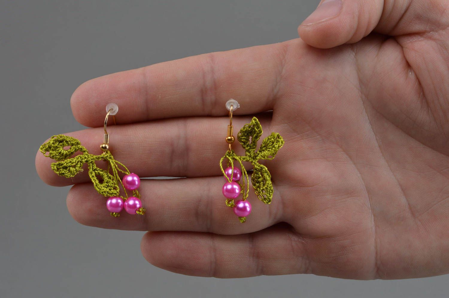 Beautiful handmade designer textile earrings with beads photo 4