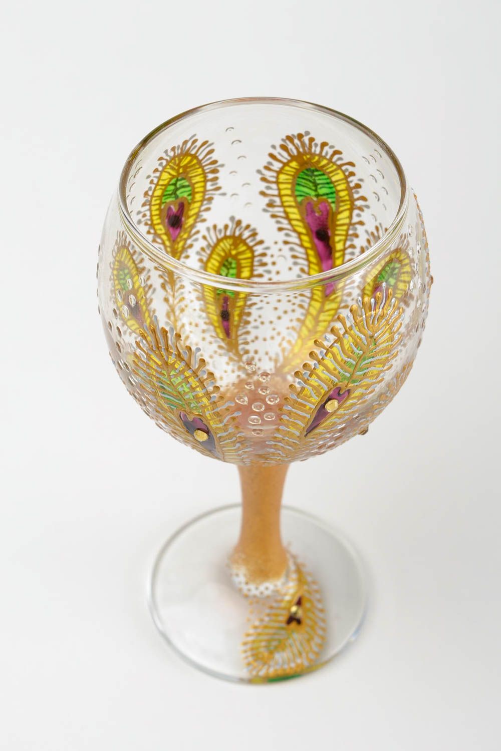 Bemaltes Glas handgemachtes Geschirr Trinkglas farbig Glas mit Fuß schön grell foto 3