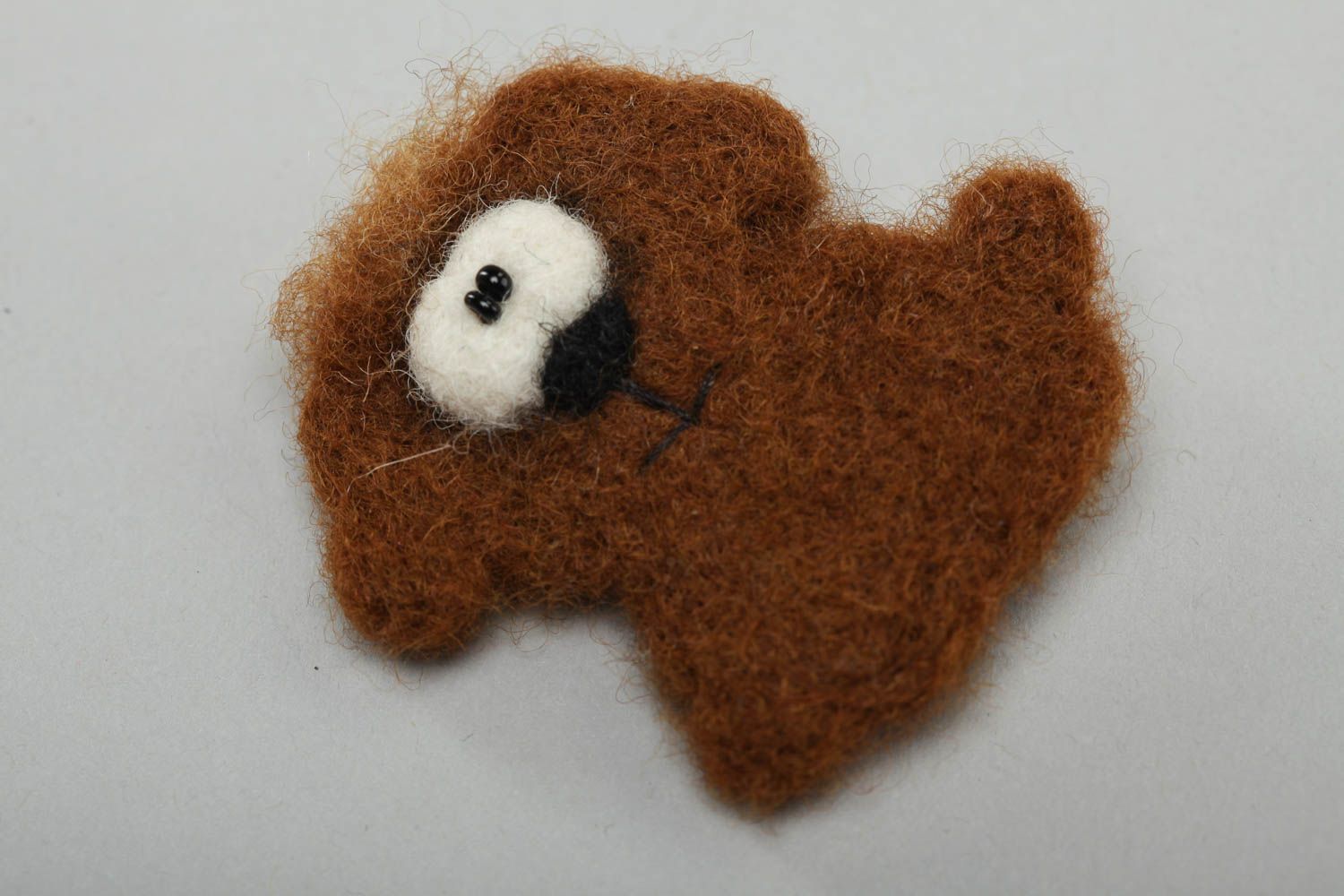 Handmade designer funny animal brooch felted of wool small brown dog for kids photo 2
