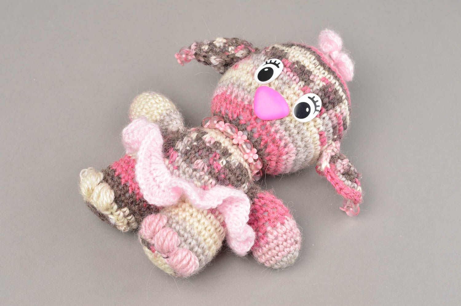 Handmade pink soft toy crocheted beautiful souvenir unusual present for kids photo 2