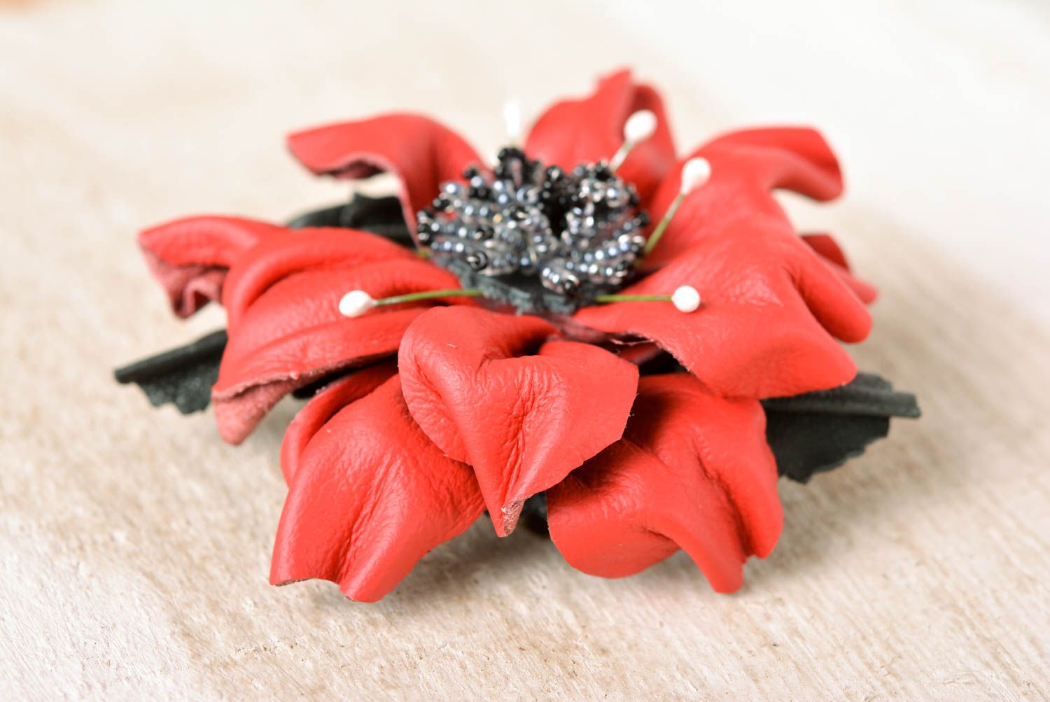Handmade leather brooch flower brooch flower hair clip leather accessories photo 5