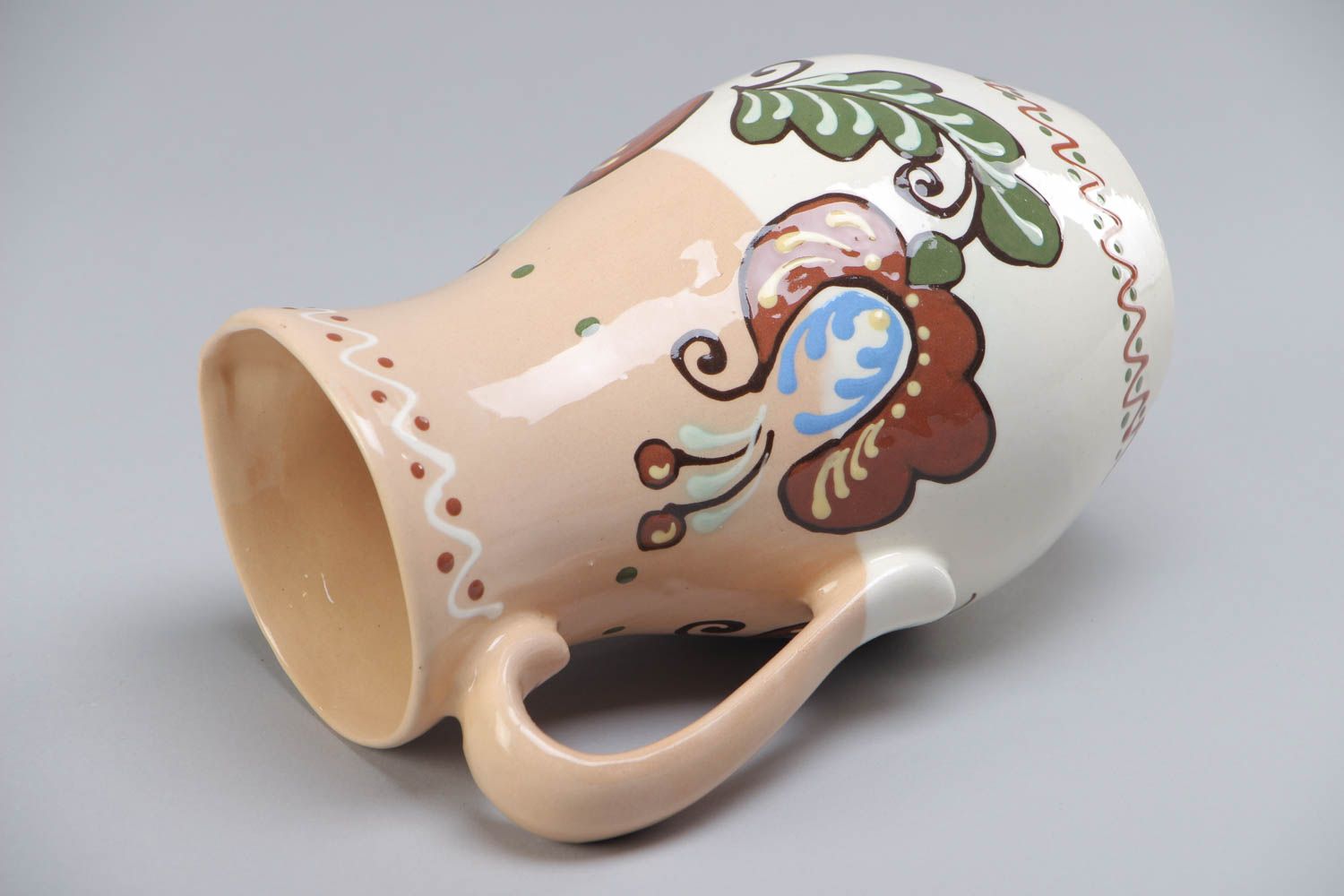 Jolie cruche céramique pour boissons diverses faite main claire peinte 1,5 litre photo 4
