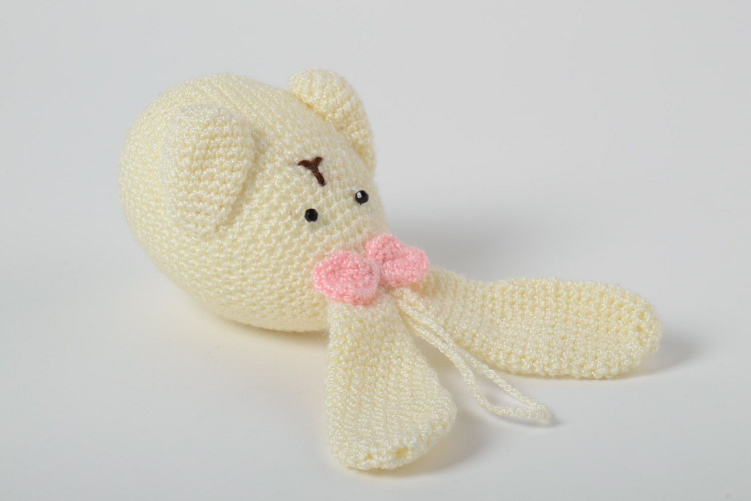 Handmade crochet Easter rabbit of milk color on the basis of wooden egg photo 4