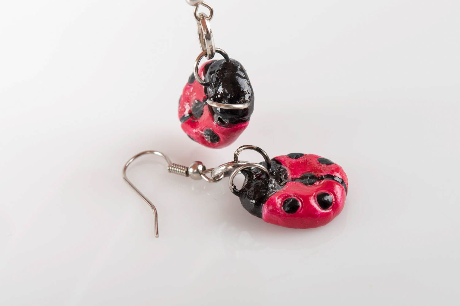 Designer clay earrings handmade ceramic accessories ladybug shaped jewelry photo 5