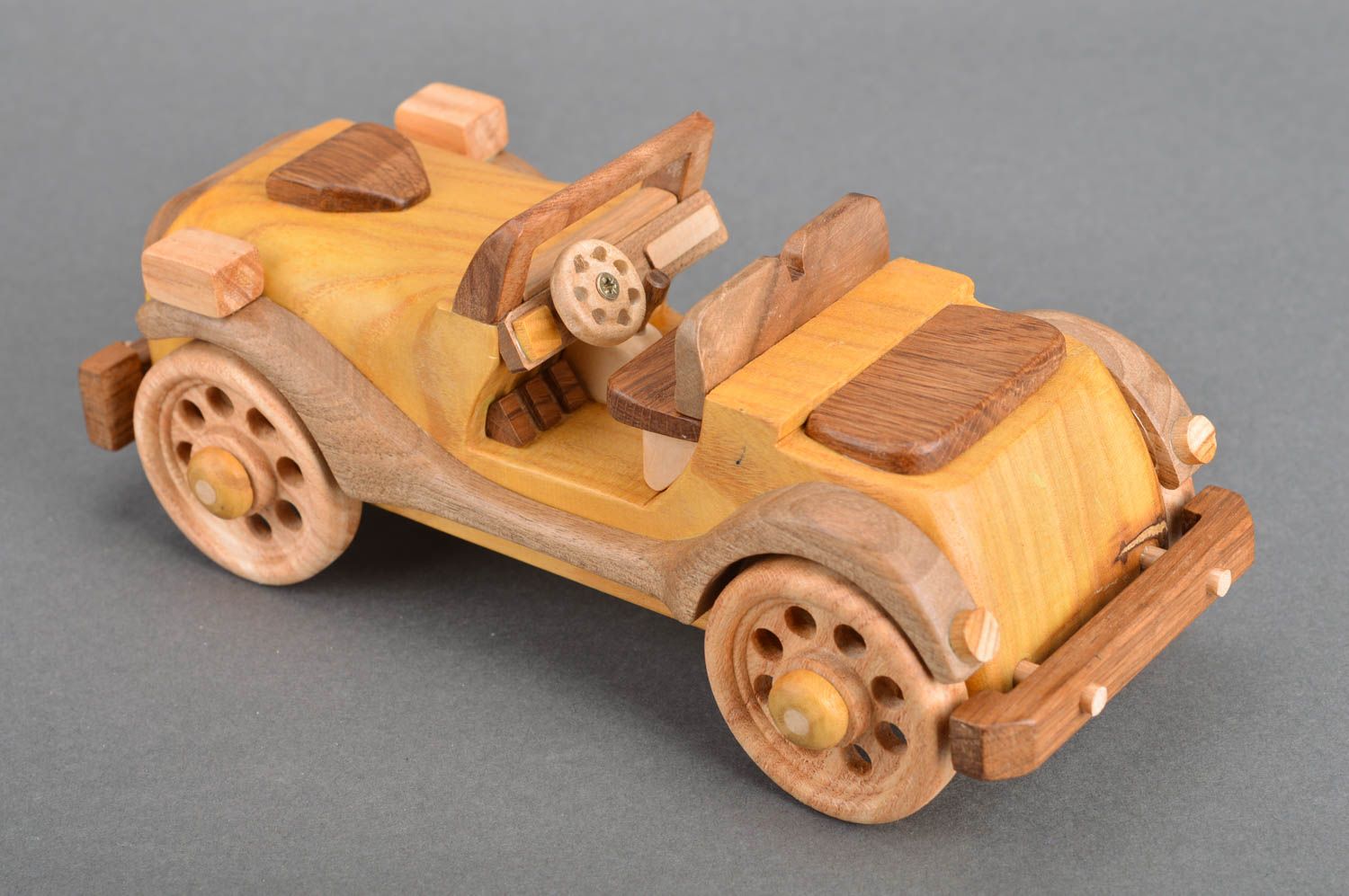 Handmade Zieh Spielzeug Holzauto in Retroform Kabriolett Geschenk für Sammler foto 3
