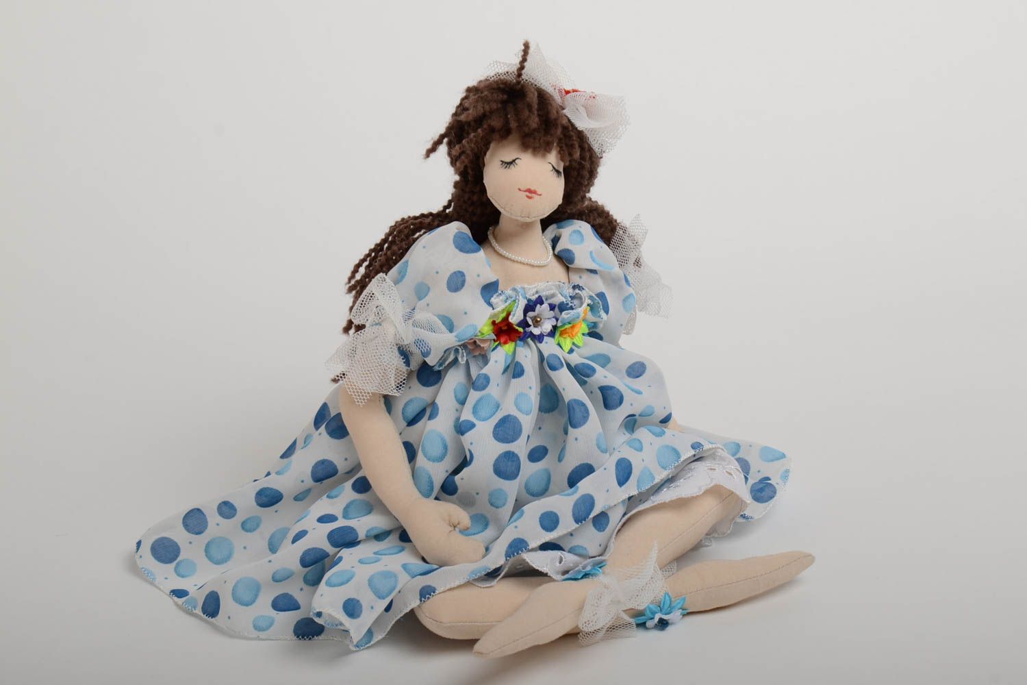 Handmade beautiful designer's fabric doll made of natural materials  photo 2