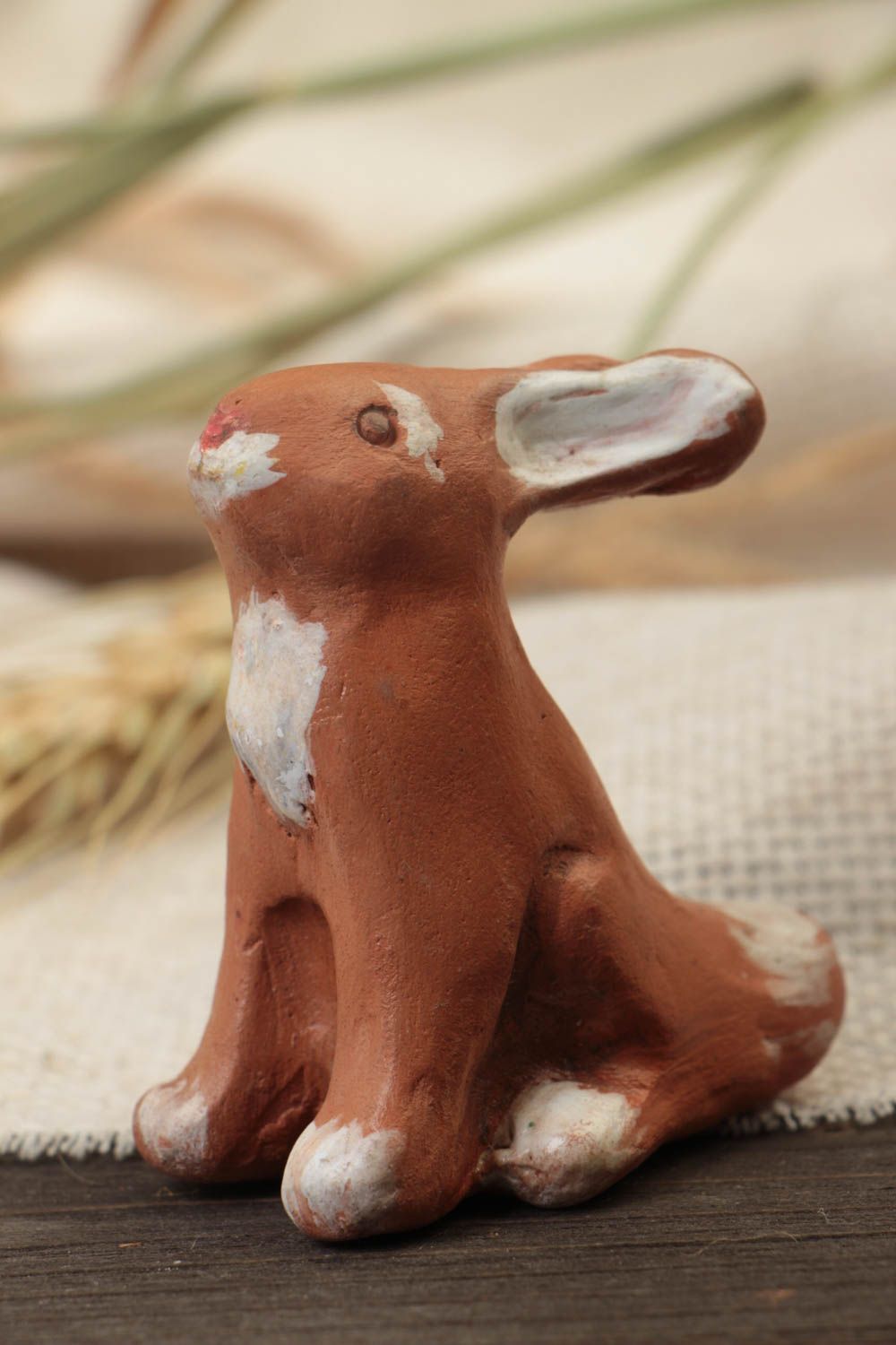 Handmade folk toy ceramic penny whistle painted ethnic musical instrument Rabbit photo 1