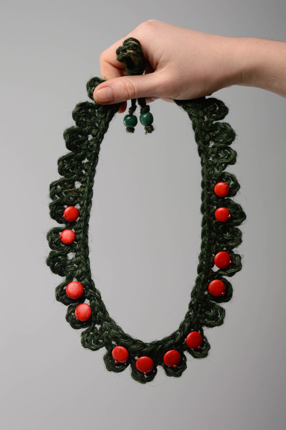 Crochet bead necklace with coral photo 5
