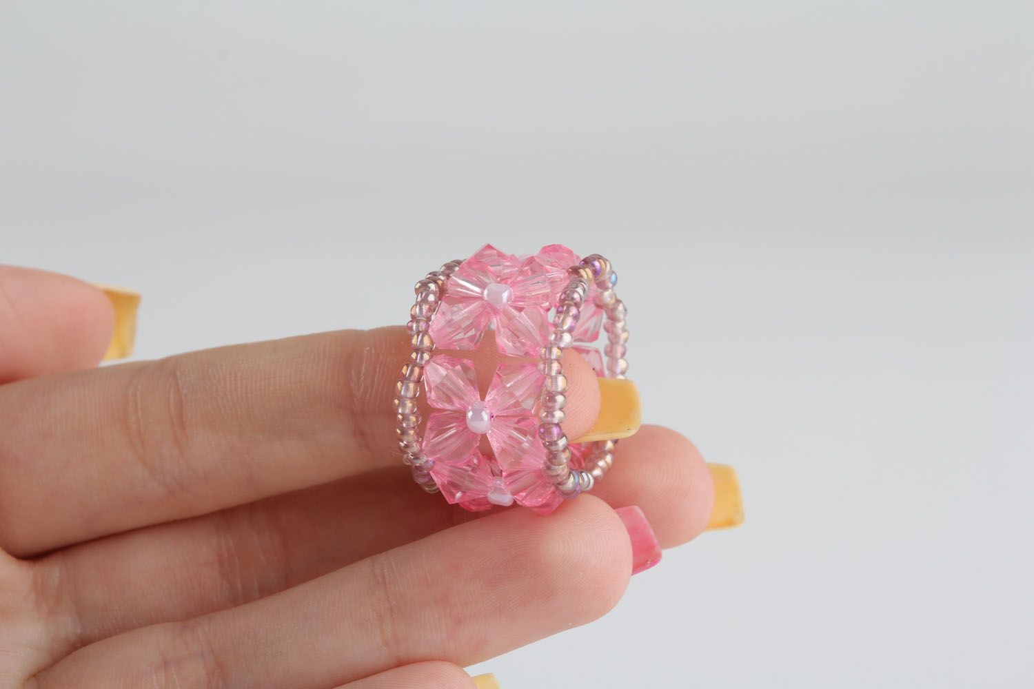 Beaded pink ring  photo 4