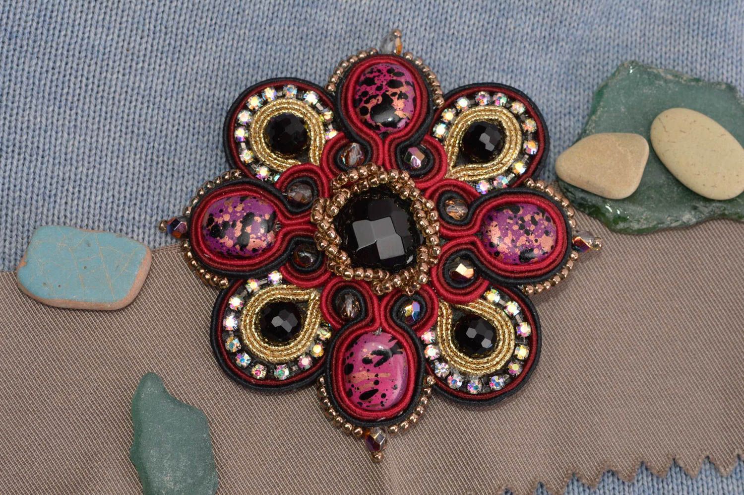 Stylish soutache brooch designer embroidery brooch handmade women accessory photo 1