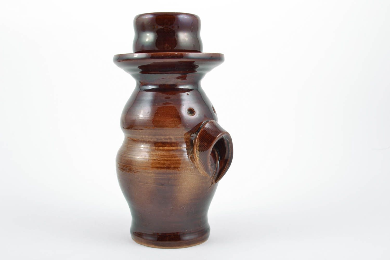 Brauner handgemachter ethnischer Kerzenhalter aus Keramik für eine Kerze  foto 3