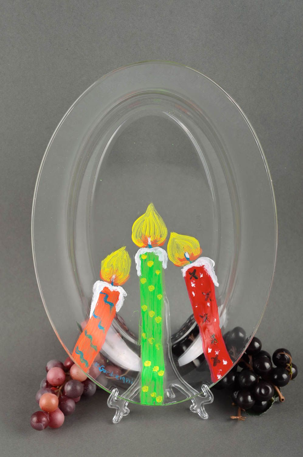 Assiette plate faite main Vaisselle design en verre Déco maison peinte photo 1