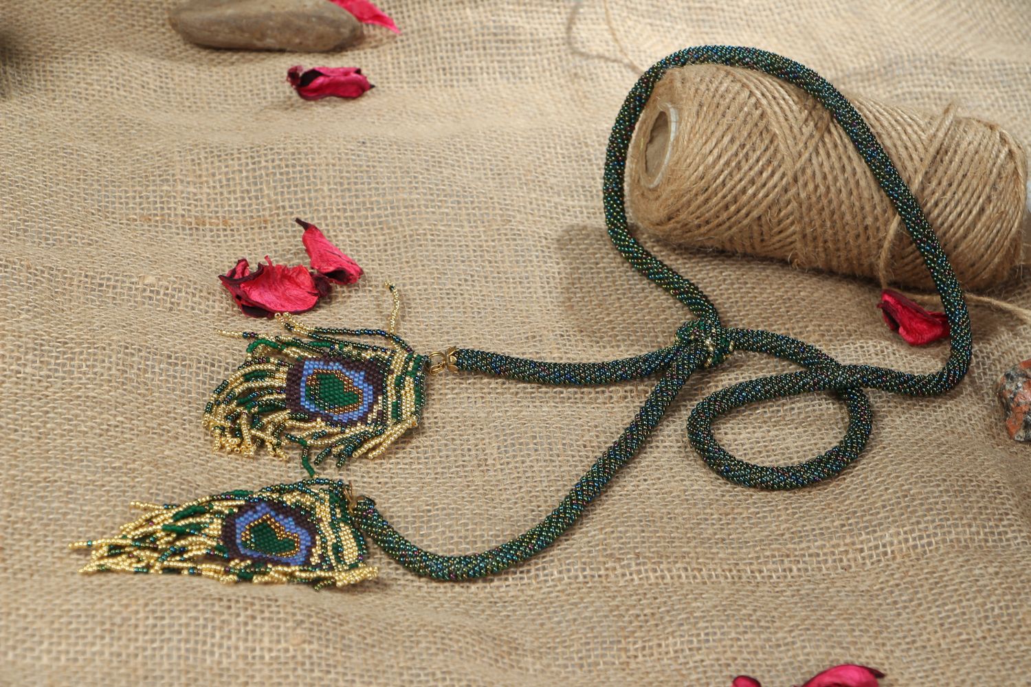 Crochet beaded cord necklace photo 5