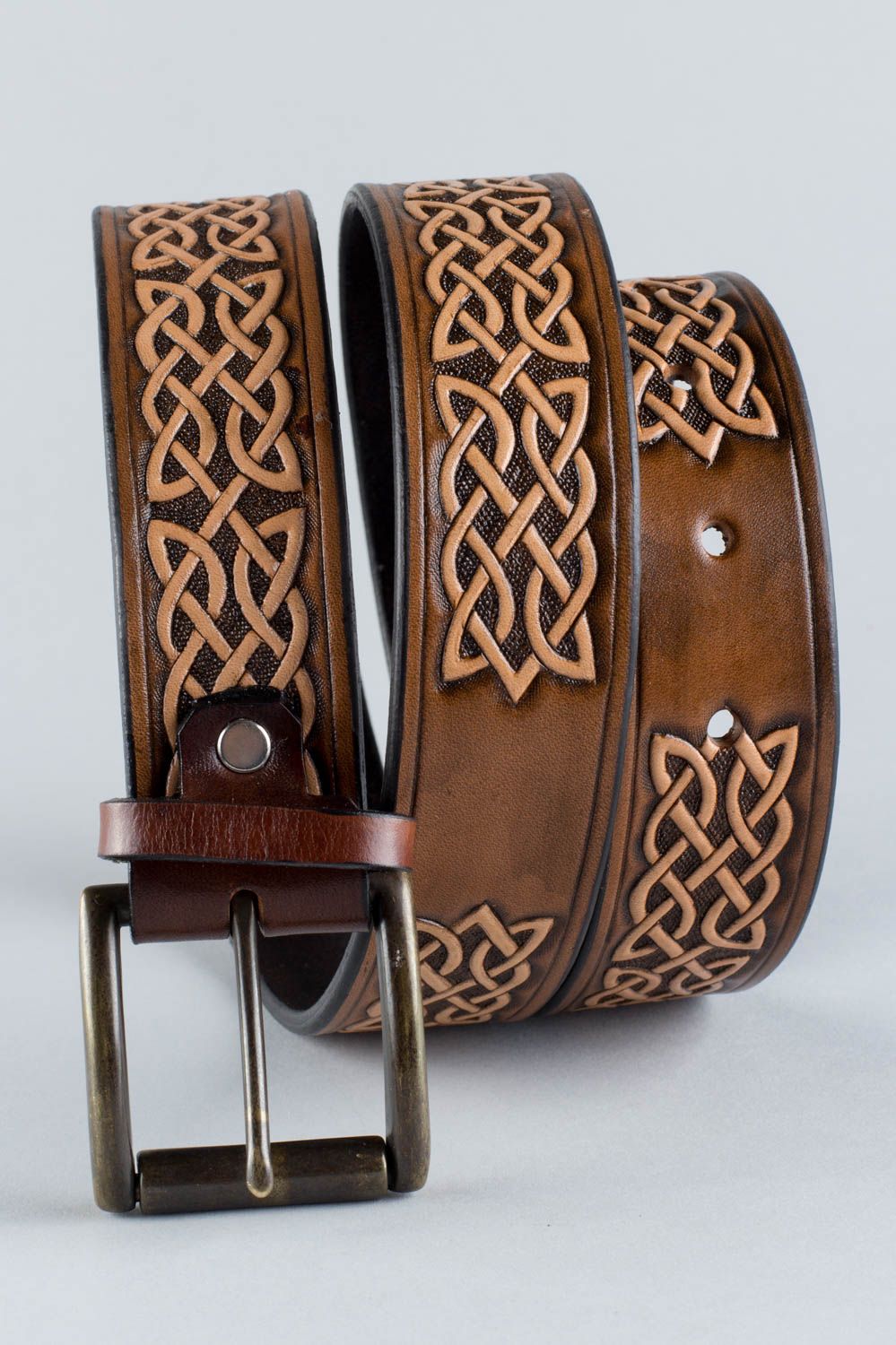 Handmade light genuine leather men's belt with metal buckle men's accessories photo 3