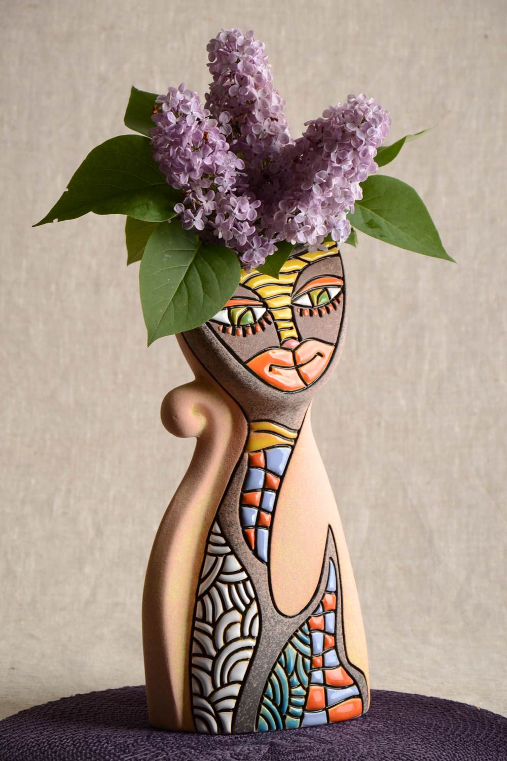 Vase en céramique fait main en forme de chat 2 litres peint original pratique photo 1