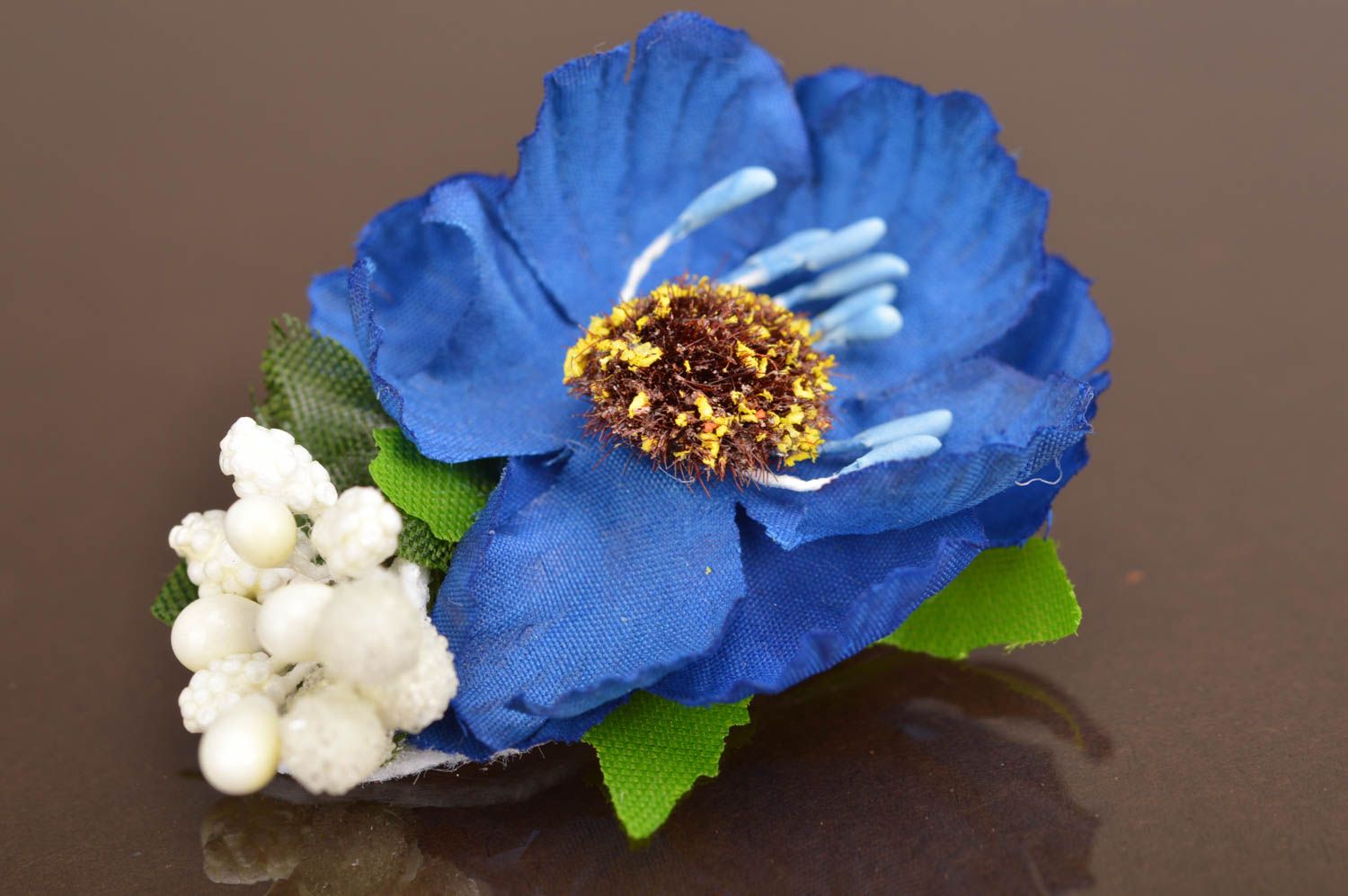 Handmade blaue Blumen Haarklammer aus Stoff für Kind Geschenk für Mädchen schön foto 2