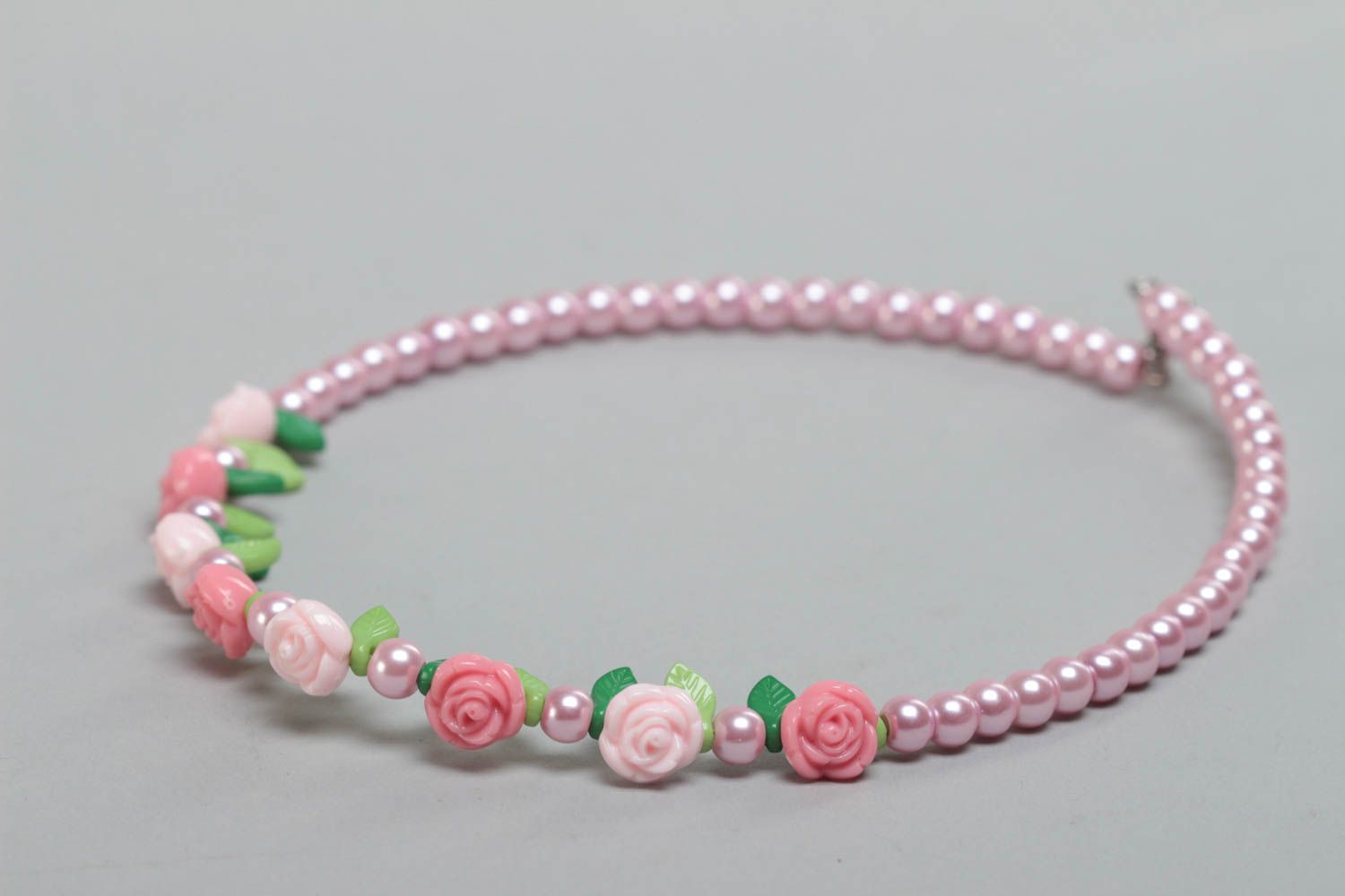 Gentle handmade designer children's bead necklace with flowers beautiful  photo 3