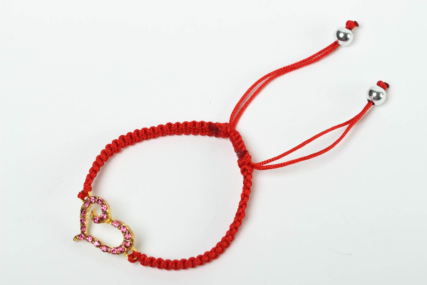 Bracelet en fils Bijou fait main coeur design rouge fin Accessoire femme photo 2