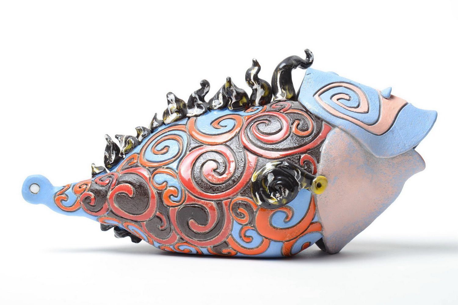 Unusual designer handmade semi porcelain statuette of colorful exotic fish photo 4