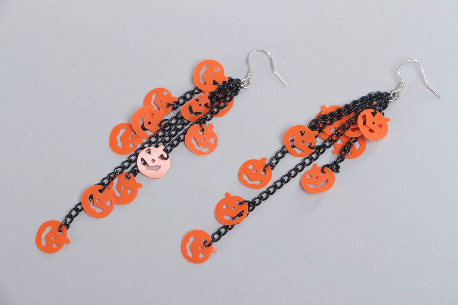 Металлические серьги ручной работы длинные с оранжевым красивые яркие фото 2