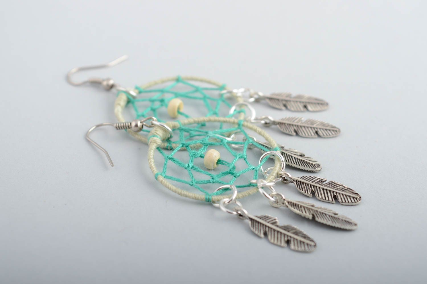 Handmade cute stylish beautiful round long earrings amulets Dreamcatcher photo 4