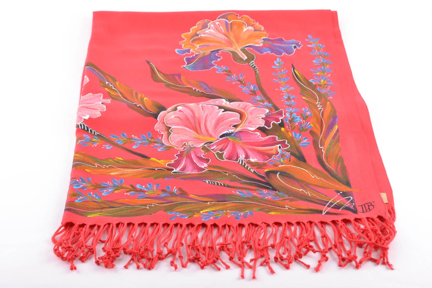 Яркий шарф из кашемира с росписью Ирисы фото 2