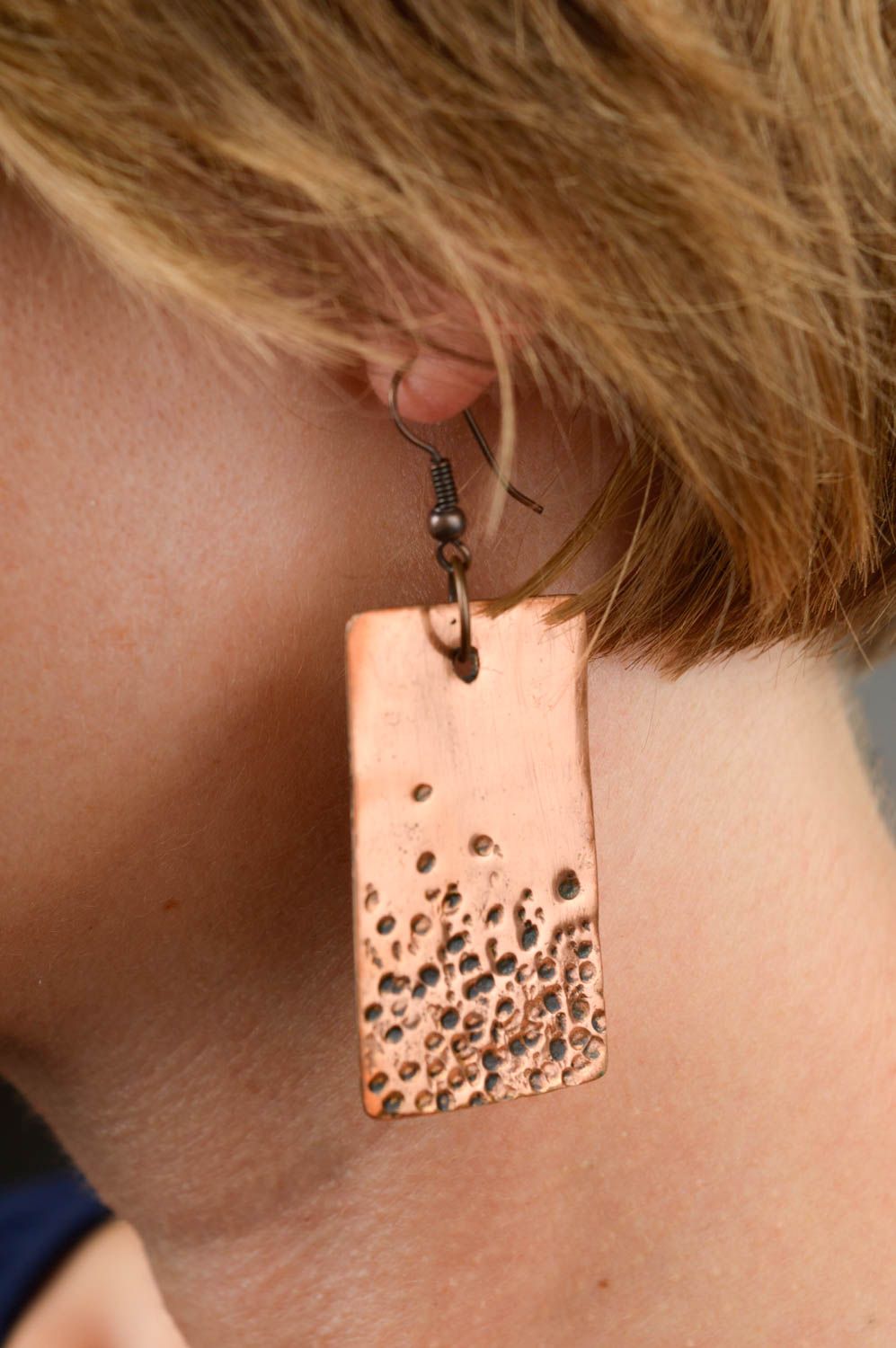 Boucles d'oreilles pendantes Bijou fait main en cuivre originales Cadeau femme photo 1