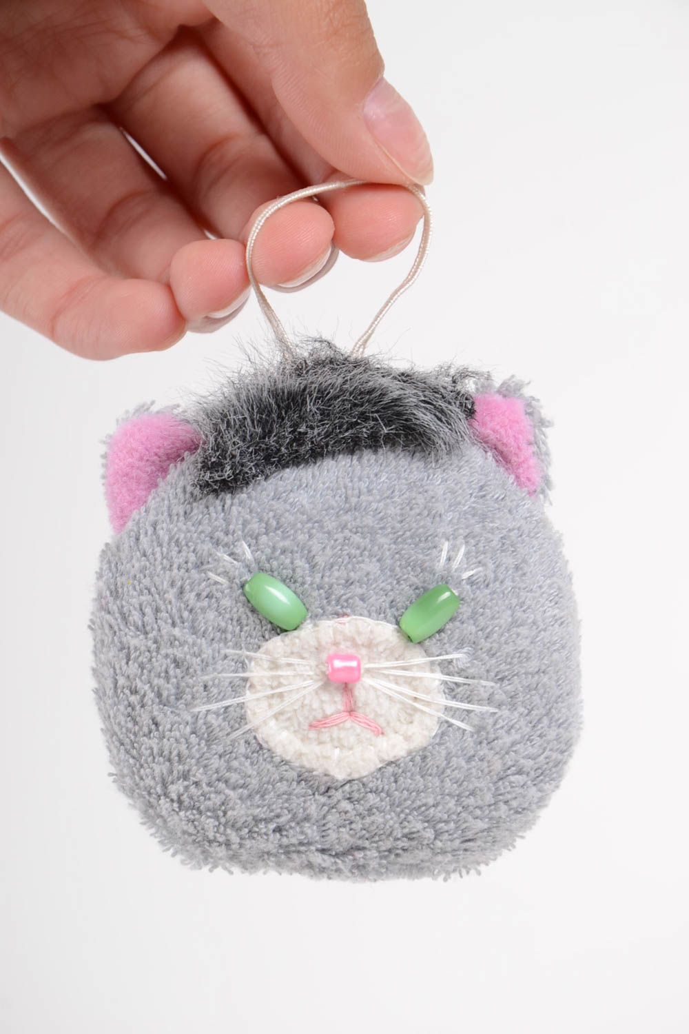 Hübsches Stoff Nadelkissen Katze Anhänger mit Schlaufe handmade Accessoire foto 2