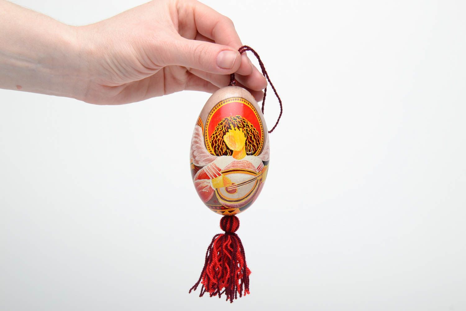 Oeuf décoratif de Pâques ethnique à accrocher original multicolore fait main photo 5