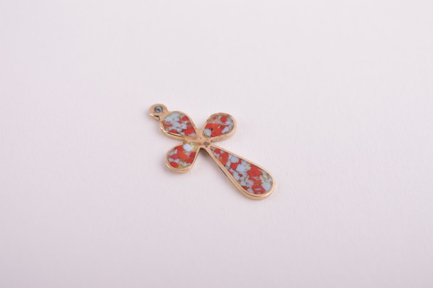 Крестик с камнями handmade подвеска на шею украшение из латуни маленький крестик фото 4
