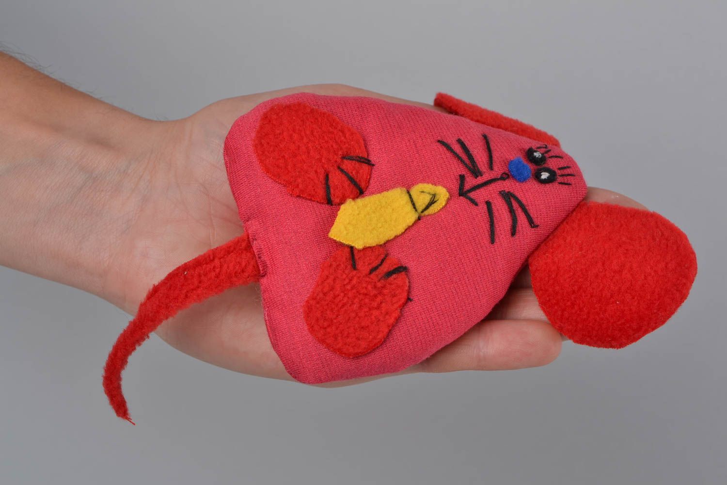 Lustiges farbiges handgemachtes Kuscheltier Maus aus Fleece klein für Kinder  foto 2