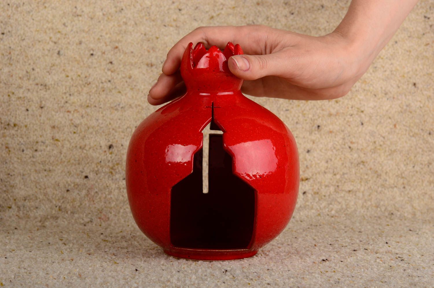 Handmade Teelicht Kerzenhalter Kerzenständer aus Ton Keramik Teelichthalter rot foto 4