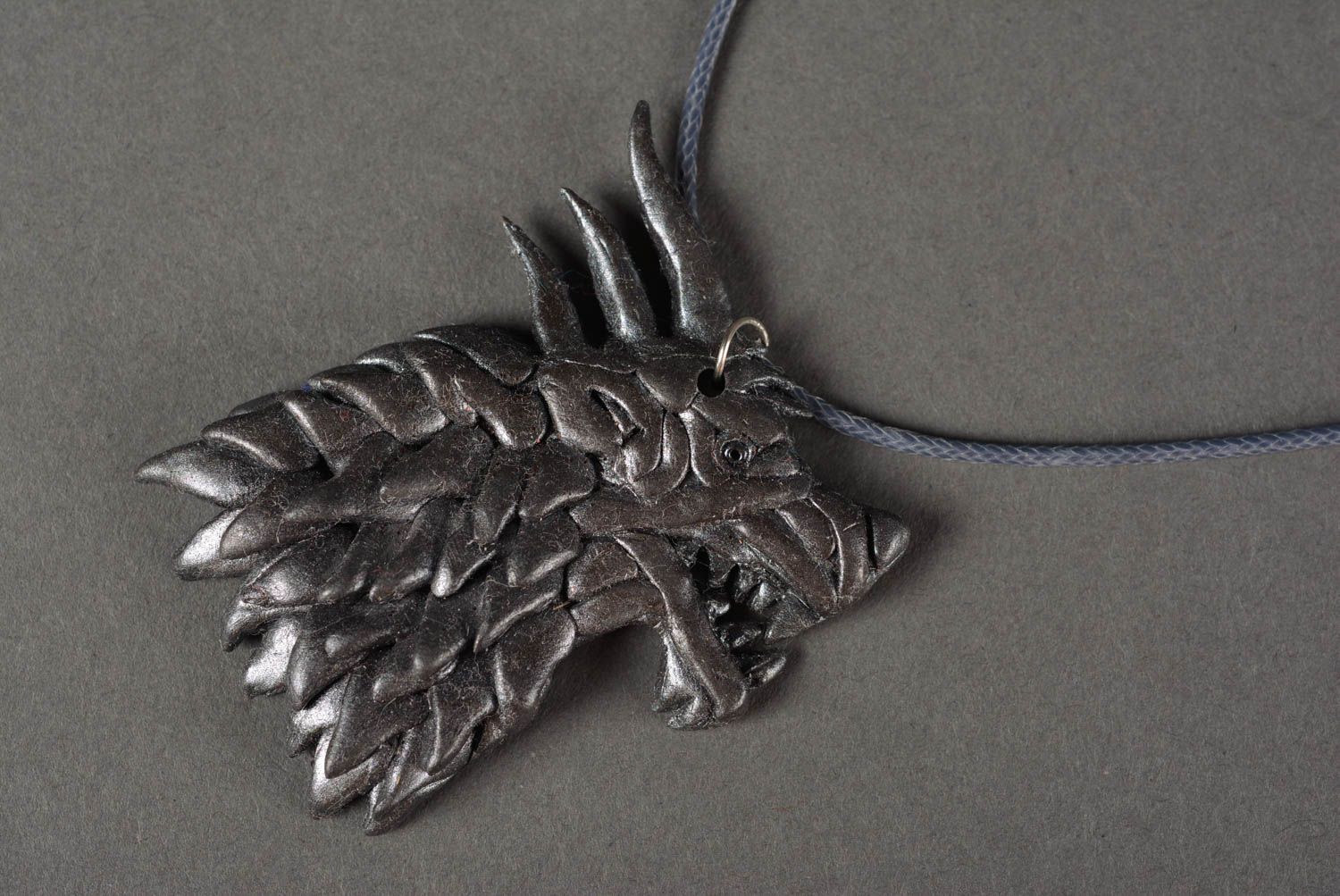 Handmade unique metal necklace polymer clay pendant designer bijouterie present photo 5