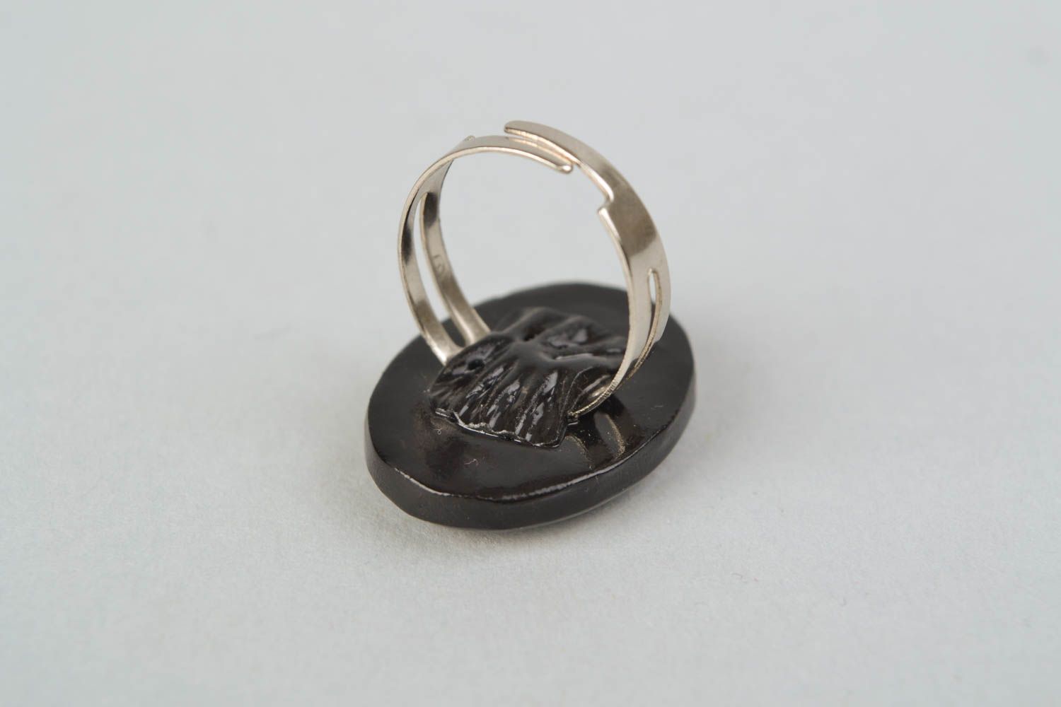 Овальное кольцо из полимерной глины в технике декупаж Камея фото 4