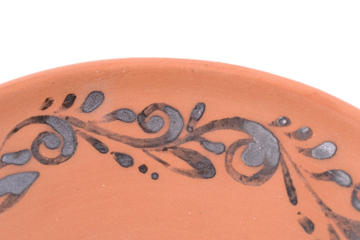 Handgemachter Teller aus Ton rund klein braun in ethnischem Stil originell schön foto 4