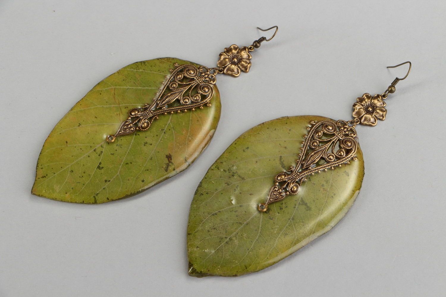Long earrings Quince leaf photo 1