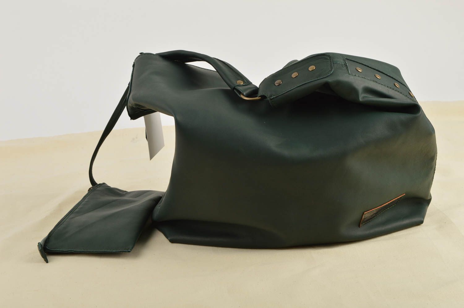 Сумка ручной работы сумка на плечо кожаная сумка зеленая большая красивая фото 2
