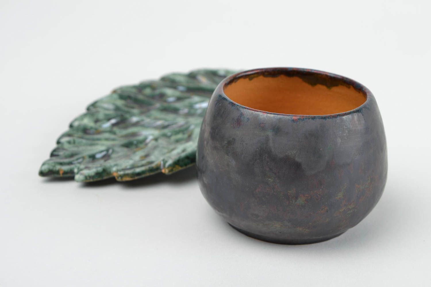 Кофейная чашка ручной работы чашка для кофе с блюдцем листиком глиняная чашка фото 4