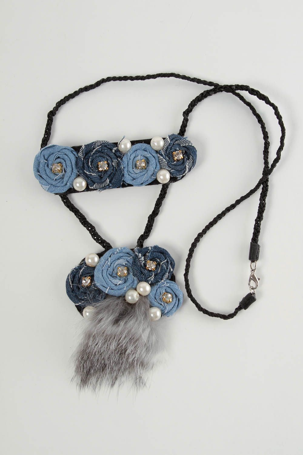 Stylish handmade fabric pendant textile necklace flower pendant necklace photo 3