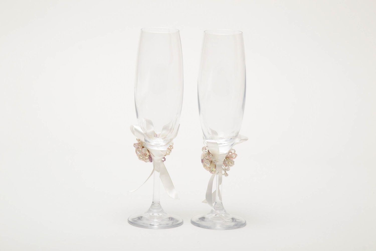 Wedding glasses with polymer clay flowers for groom and bride photo 4