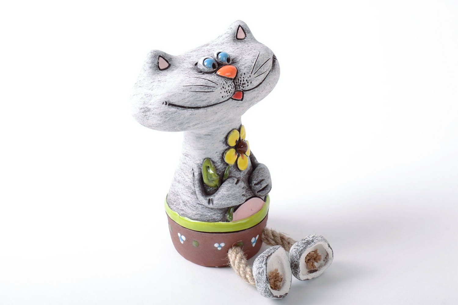 Gatto salvadanaio fatto a mano in ceramica dipinto a mano idea regalo  foto 1