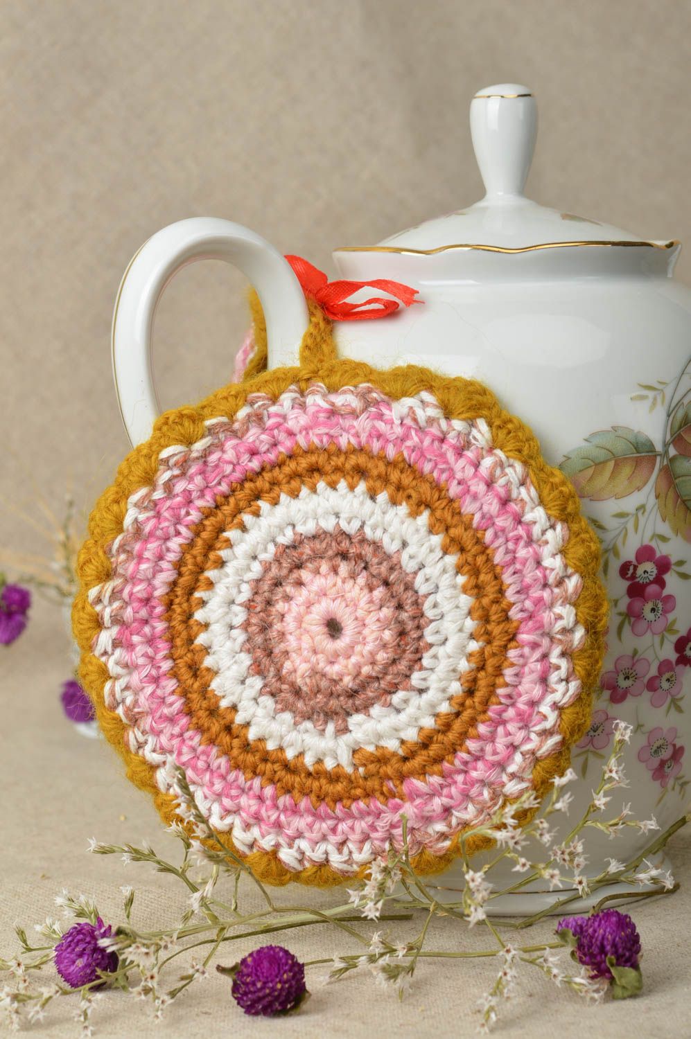 Beautiful handmade crochet potholder unusual pot holder kitchen utensils photo 1