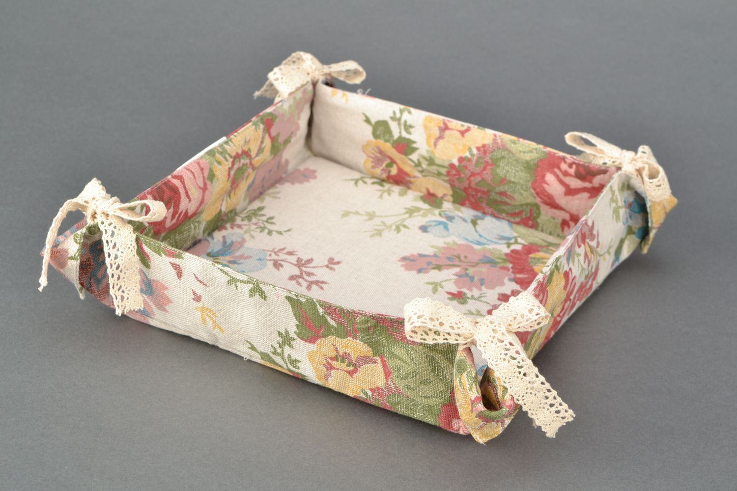 Handmade square fabric breadbox with lace Tapestry photo 1